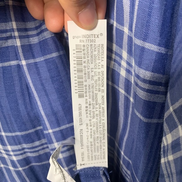 Zara Plaid Midi Dress Belted Balloon Sleeve Blue Size Small blogger‎ favorite - Picture 7 of 8